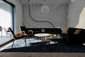 Interiör genererad genom computational design där energirelaterade objekt definierar avståndsfält (signed distance fields) som beräkningsmässigt moduleras och kombineras för att forma rumslig geometri och ytuttryck. Design: Max Spett/LTU.