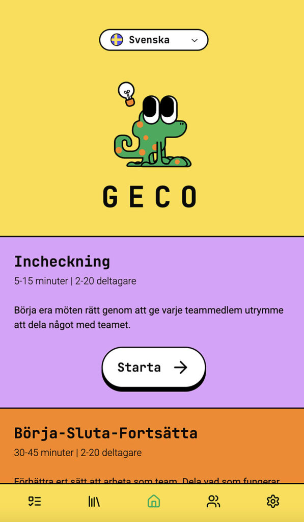 Startsidan i appen med en START-knapp för att påbörja incheckning. 