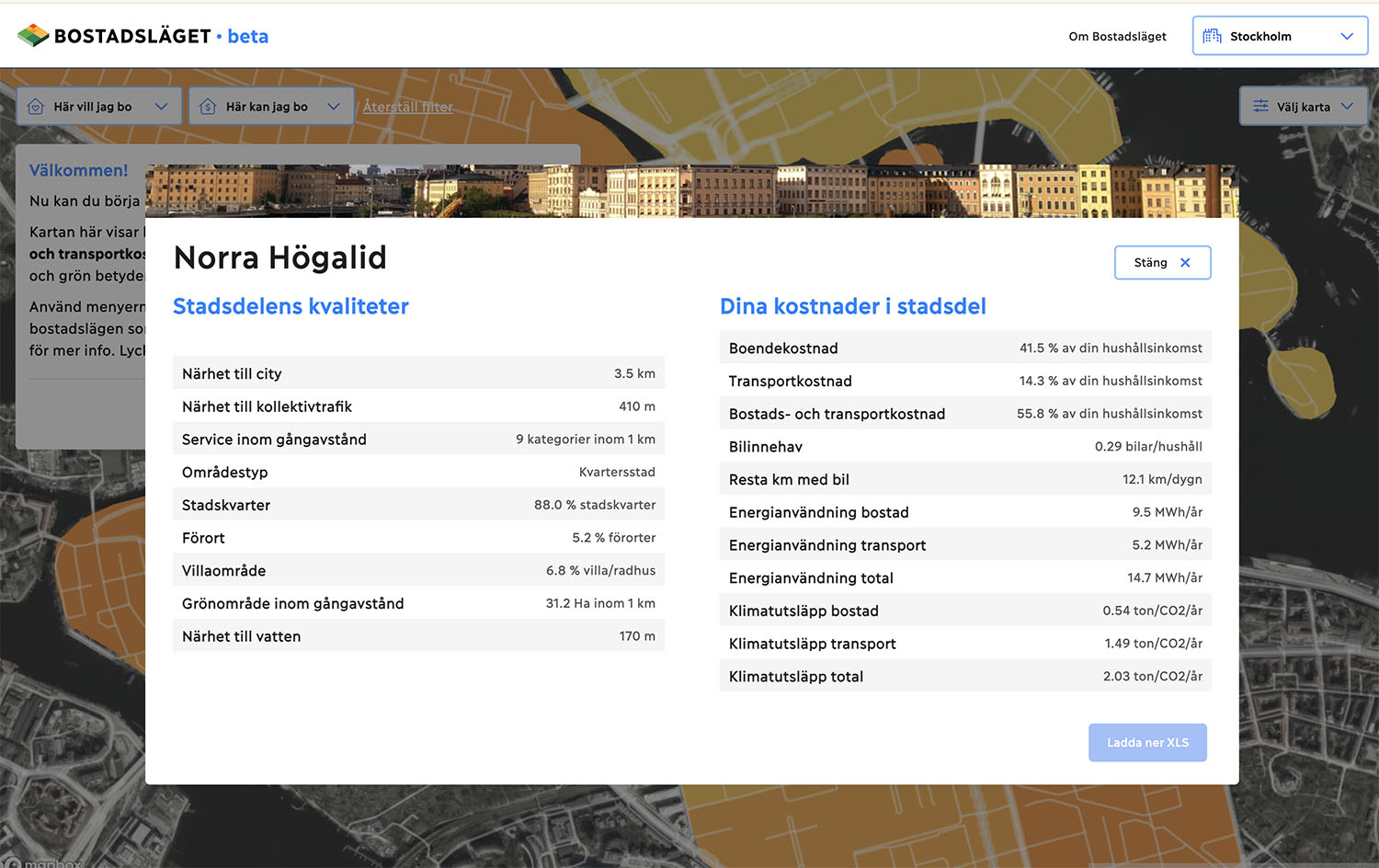 En skärmdump över Bostadslägets plattform.